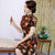 Short Sleeve Knee Length Floral Velvet Cheongsam Qipao Dress