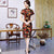 Short Sleeve Knee Length Floral Velvet Cheongsam Qipao Dress