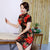 Short Sleeve Knee Length Floral Velvet Cheongsam Mother Dress