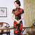 Short Sleeve Knee Length Floral Velvet Cheongsam Mother Dress