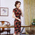 Short Sleeve Knee Length Floral Velvet Cheongsam Evening Dress