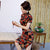 Short Sleeve Knee Length Floral Velvet Cheongsam Evening Dress