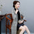 Knee Length Sleeveless Velvet Cheongsam with Suede Coat