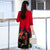 Cheongsam de terciopelo sin mangas hasta la rodilla con abrigo de ante floral
