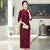 Floral Embroidery Tea Length Velvet Traditional Cheongsam Chinese Dress