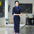Floral Embroidery Tea Length Velvet Traditional Cheongsam Chinese Dress