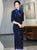 Floral Embroidery Tea Length Velvet Traditional Cheongsam Chinese Dress