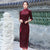 Vestido chino cheongsam tradicional de terciopelo con manga 3/4 de longitud de té