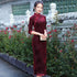 Vestido chino cheongsam tradicional de terciopelo con manga 3/4 de longitud de té