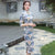 3/4 Sleeve Tea Length Floral Corduroy Traditional Cheongsam Chinese Dress