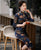 Robe chinoise traditionnelle Cheongsam en velours côtelé floral à manches 3/4