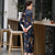 Robe chinoise traditionnelle Cheongsam en velours côtelé floral à manches 3/4