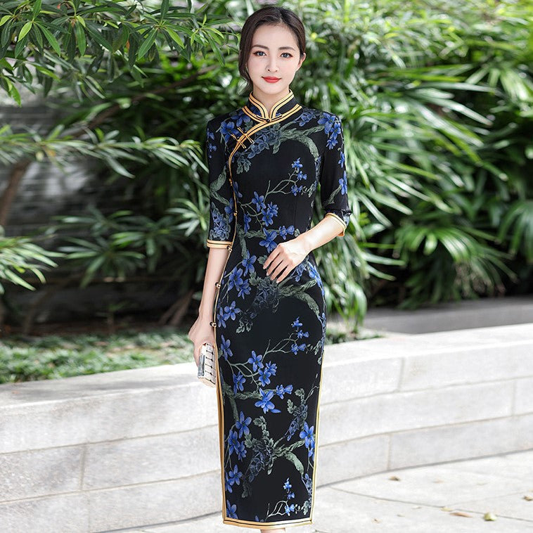 dress woolen | Woolen Flared Dress Key Features 3/4 Sleeve Tea Length Floral