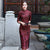 Robe chinoise traditionnelle Cheongsam en laine florale à manches 3/4