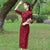 3/4 Sleeve Tea Length Floral Flocking Traditional Cheongsam Chinese Dress