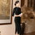 3/4 Sleeve Tea Length Floral Flocking Traditional Cheongsam Chinese Dress