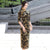 3/4 Sleeve Tea Length Floral Flocking Traditional Cheongsam Chinese Dress