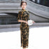 3/4 Sleeve Tea Length Floral Flocking Traditional Cheongsam Chinese Dress