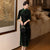 3/4 Sleeve Tea Length Floral Flocking Retro Cheongsam Chinese Dress