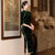 3/4 Sleeve Tea Length Floral Flocking Retro Cheongsam Chinese Dress