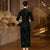 3/4 Sleeve Tea Length Floral Flocking Retro Cheongsam Chinese Dress