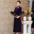 Robe de mère de style chinois à manches longues Pleuche Tea Longueur