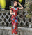Abito tradizionale cinese cheongsam a maniche corte in seta floreale a tutta lunghezza