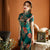 Mandarin Collar Floral Silk Tea Length Traditional Cheongsam Chinese Dress