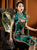 Cuello mandarín Seda floral Longitud del té Vestido tradicional chino Cheongsam