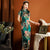 Col Mandarin Floral Soie Thé Longueur Robe Traditionnelle Chinoise Cheongsam