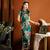 Mandarin Collar Floral Silk Tea Length Traditional Cheongsam Chinese Dress