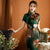 Vestido chino cheongsam tradicional de longitud completa de seda floral con cuello mandarín
