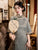 Trumpet Sleeve Floral Silk Full Length Retro Old Shanghai-style Cheongsam Chinese Dress