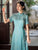 Short Sleeve Floral Silk Full Length Cheongsam Chinese Dress Tea Dress