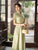 Short Sleeve Floral Silk Full Length Cheongsam Chinese Dress Tea Dress