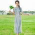 Short Sleeve Floral Silk Full Length Cheongsam Chinese Dress Day Dress with Butterfly knot