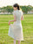 Short Sleeve Floral Silk Tea Length Cheongsam Chinese Dress Day Dress with Tassel