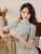 Short Sleeve Floral Silk-cotton Tea Length Retro Cheongsam Day Dress