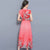 Cap Sleeve Tea Length Floral Chiffon Cheongsam Chinese Dress