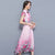 Cap Sleeve Tea Length Floral Chiffon Cheongsam Chinese Dress