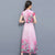 Vestido chino cheongsam de gasa floral hasta la rodilla con manga casquillo