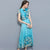 Cap Sleeve Tea Length Floral Chiffon Cheongsam Chinese Dress