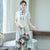 Knee Length Cheongsam Floral Chinese Costume 2-piece Suit