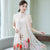 Knee Length Cheongsam Floral Chinese Costume 2-piece Suit