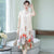 Knee Length Cheongsam Floral Chinese Costume 2-piece Suit