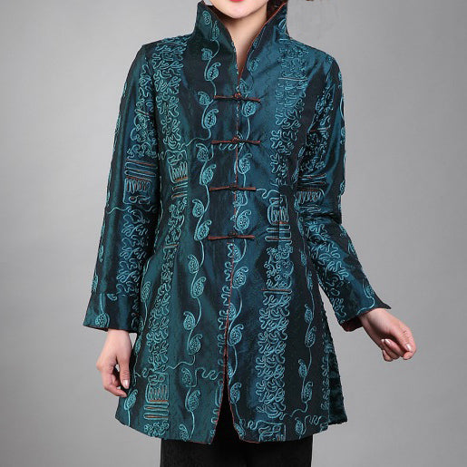 Long Sleeve V Neck Floral Embroidery Chinese Style Wind Coat