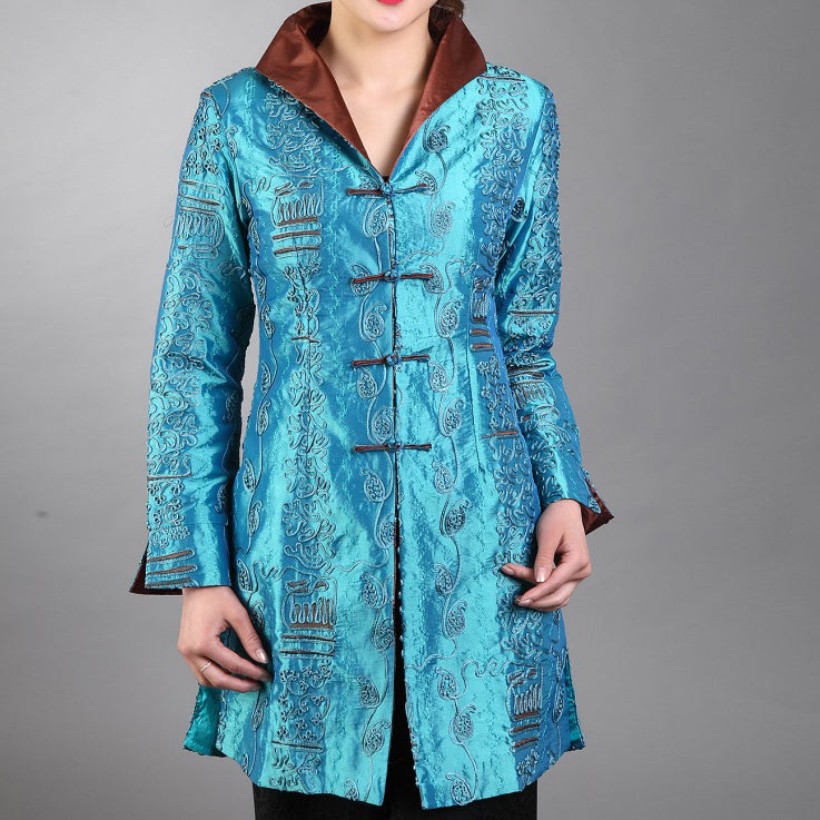 Long Sleeve V Neck Floral Embroidery Chinese Style Wind Coat