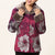 Fur Collar & Cuff Floral Embroidery Taffeta Chinese Wadded Jacket