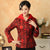 Double Collar V Neck Brocade Chinese Jacket with Strap Buttons
