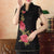 Illusion Cap Sleeve Peony Appliques Elastic Yarn Chinese Shirt